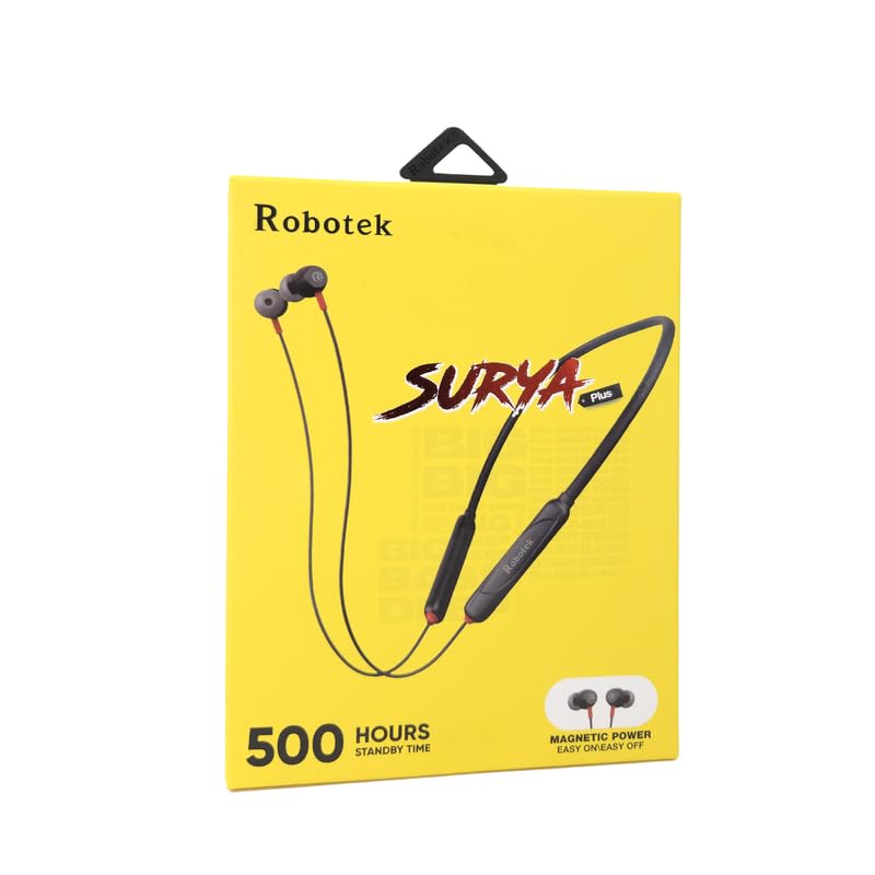 Image of Robotek Surya Plus Neckband Wireless Earphones | 1W Audio Output | Lightweight & Durable ABS Build | Comfortable Neckband Design | Black
