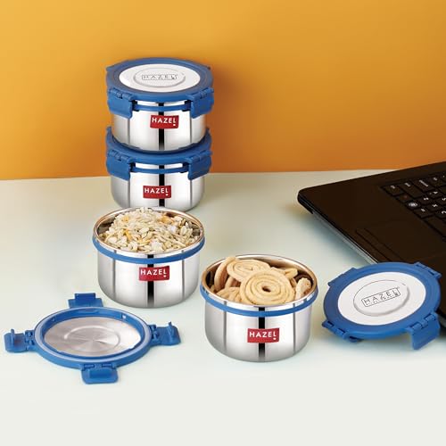 Image of HAZEL Stainless Steel Storage Containers for Kitchen, Air Tight 525 Ml, Tiffin Box, Set of 4