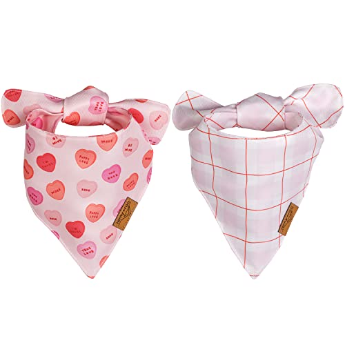 Remy+Roo Valentines Dog Bandana- 2 Pack | Sweetheart Set | Premium Durable Fabric Valentines Bandanas for Dogs | Adjustable Fit | Multiple Sizes Offered (Small)