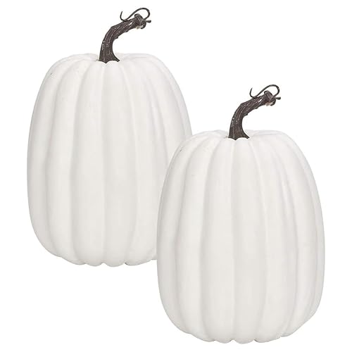 WESAPPINC Artificial Pumpkins,2PCS White Fake Pumpkins Large Faux Pumpkins for