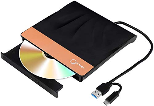 Gotega External DVD Drive DVD Player External CD Drive for Laptop Portable USB Tpye-C CD/DVD+/-RW Drive/DVD Player CD ROM Burner Compatible with Laptop Desktop PC Windows Linux OS Apple Mac Black