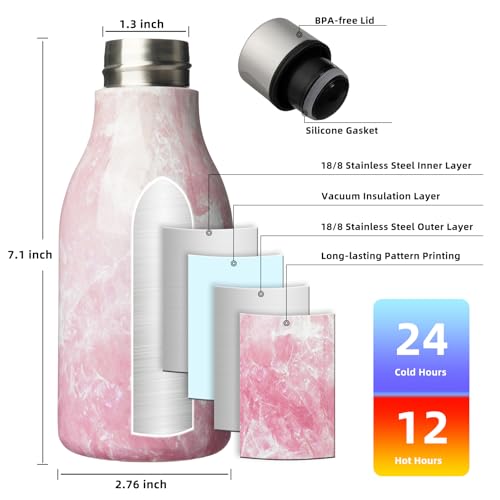 Image of BJPKPK Insulated Water Bottles, 12oz Stainless Steel Metal Water Bottle with Strap, BPA Free Leak Proof Jugs, Mugs, Flasks, Reusable Thermal Flasks for Sports & Travel, Blossom
