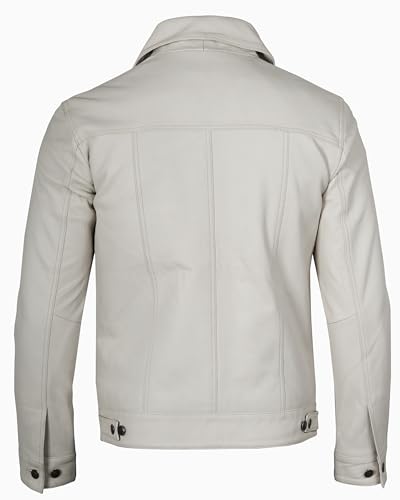 Image of fjackets Real Lambskin Vintage Trucker Leather Jacket Men - Shirt Collar Style Leather Jackets For Mens