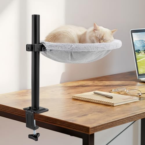 MINENICE Lettino Regolabile per Gatti per Scrivania, Amaca Girevole 360° con Tessuto Lavabile 2 Lati Peluche & Rete per Tutte le Stagioni, Cuccia Compatta per Scrivania e Tavolo