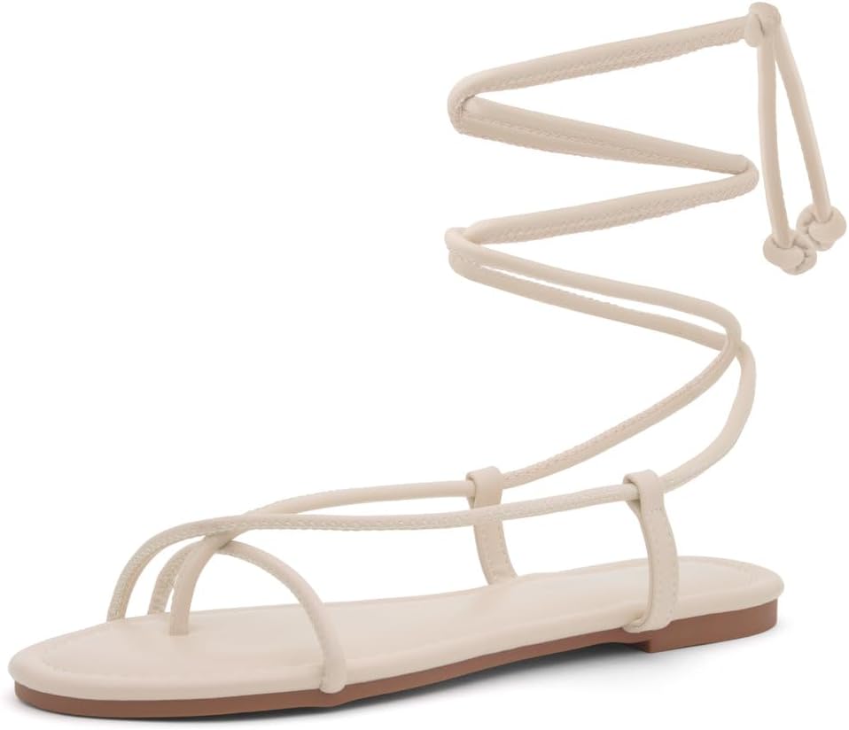 Shoe LandShoe Land Womens SL-Auday Lace Up Flat Sandals Open Toe Wrap Ankle Strap Shoes