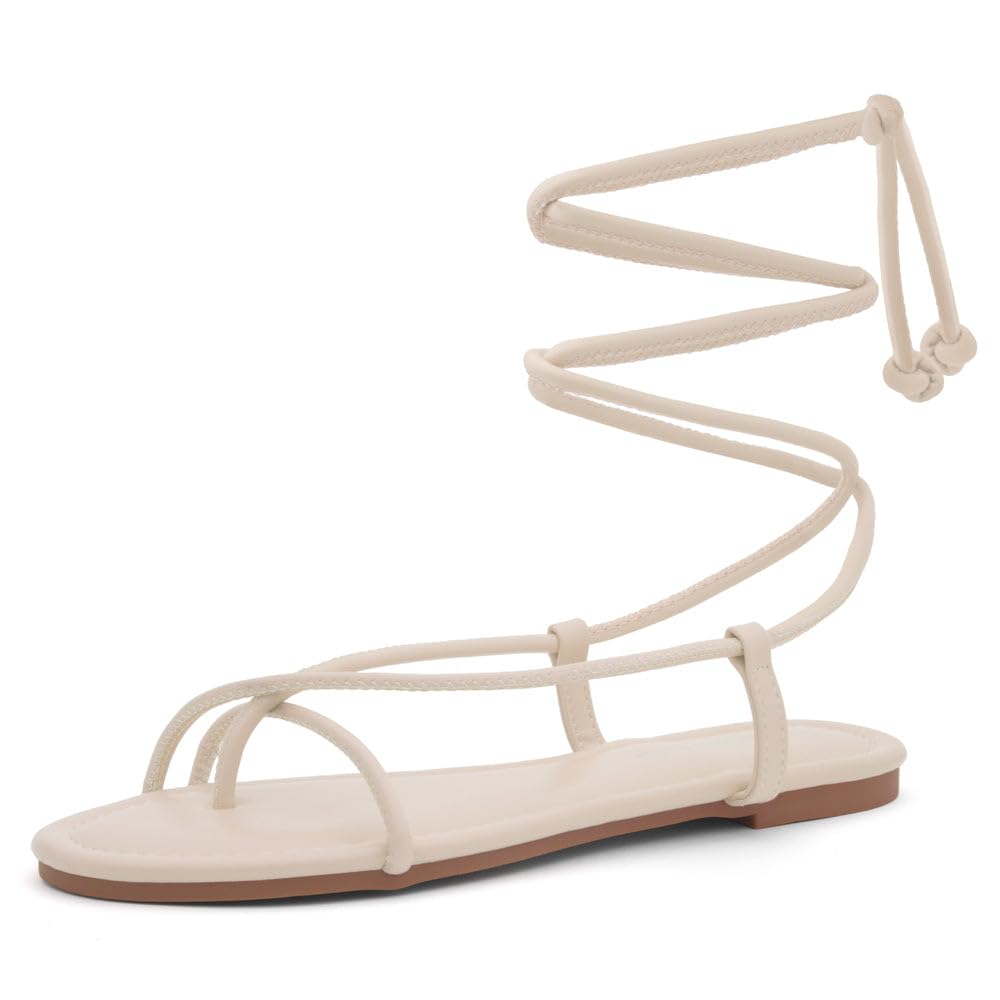 Shoe LandShoe Land Womens SL-Auday Lace Up Flat Sandals Open Toe Wrap Ankle Strap Shoes