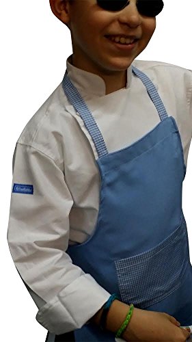 GINGHAM BABY BLUE DELUXE APRON KIDS CHILDREN FITS 2-7 YR OLDS 15x21 INCHES REAL FABRIC 100% POLY GIFT PARTY FAVOR