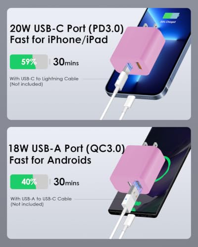 Image of [4 Pack] USB C Charger Block Fast Charging Multiport Adpater [PD 20W USB-C & QC 3.0 USB-A Port] for iPhone 17 /16 /15 /14 /13 /12 /11 /X /9, iPad, Galaxy, Google & More [Pink]