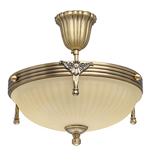 Plafoniera classica in metallo color ottone e vetro, 3 luci, Ø 32 cm, E14 3 x 60 W, 230 V