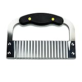 Huji Black Handled Crinkle Cut Knife Salad Chopping Knife and Vegetable French Fry Slicer Steel Blade Cutting Tool, Silver (1 Pack, Crinkle Cutter)
