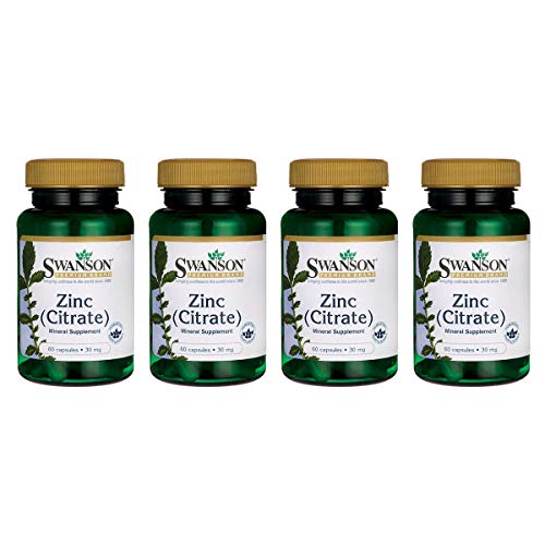 Swanson Zinc (Citrate) 30 Milligrams 60 Capsules (4 Pack)
