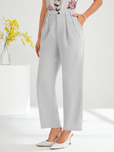 Image of Shasmi Women's High Waist Pleated Straight Leg Trousers - Elegant Solid Color Work Pants with Pockets, Casual Office Wear Polyester Blend Wide Leg Suit Pants (Trouser 235)