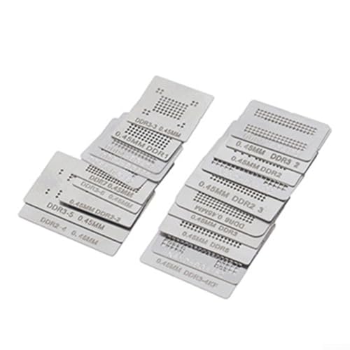 for BGA Memory Reballing Stencil Set with Direct Heat Aluminum Bracket, 12/14/20pcs Stainless Steel Mesh for DDR1 DDR2 DDR3 DDR4 DDR5 NAND Chip Repair(14PCS)