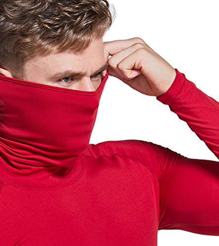 Athlio Men's Thermal Long Sleeve Compression Shirts, Turtle/Mock Winter Sports Base Layer, Active Running Shirt, 2Pack Turtleneck Shirts Black/Red, Medium #TOP3