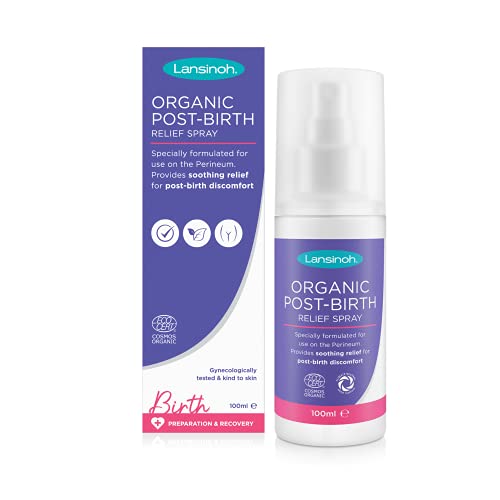 Lansinoh Organic Post-Birth Relief Spray - 100ml Spray Bottle Postnatal Relief Spray for Recovery Natural Ingredients Soothing Formula to Soothe After Birth Clear (Pack of 1)