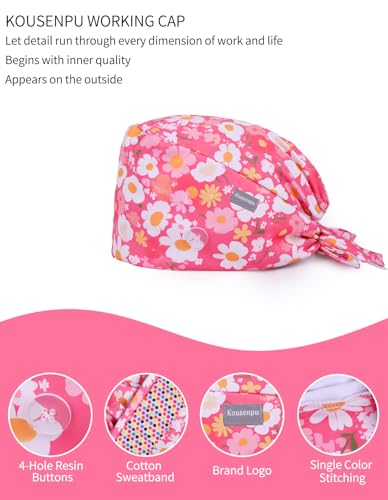 Image of Kousenpu Scrub Caps for Women, Adjustable Women's Surgical Cap with Buttons, Breathable Cute Design for Nurses and Doctors