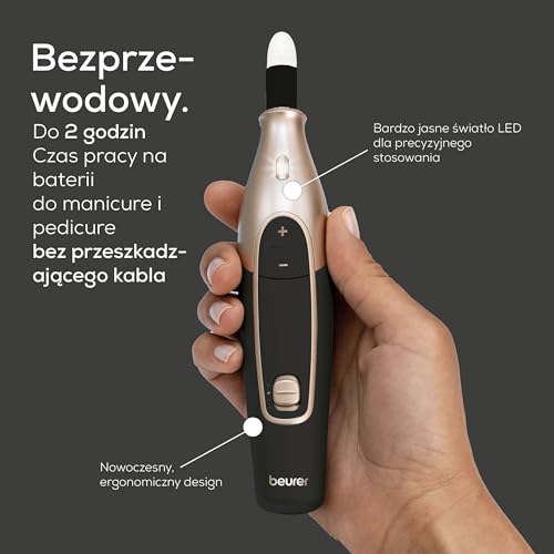 Beurer MP 84 Special Edition elektryczna frezarka do paznokci, zestaw do manicure-pedicure, 10 nasadek, oświetlenie LED, w zestawie etui do przechowywania, do 4400 obr./min, czarny