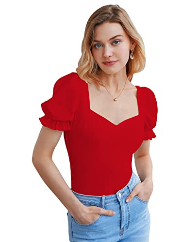 Image of Shasmi Women's & Girls' Solid Sweet Heart Neck Slim Fit Simplicity Tops (TOP 50)