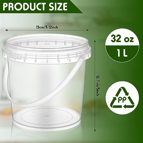 Mifoci 50 Pcs 32 oz Plastic Clear Bucket with Lid and Handle Round Drink Buckets Ice Cream Tub Airtight Food Storage Containers Reusable Pails, Freezer Safe for Summer Party Kitchen Drinks Home - Thumbnail 3