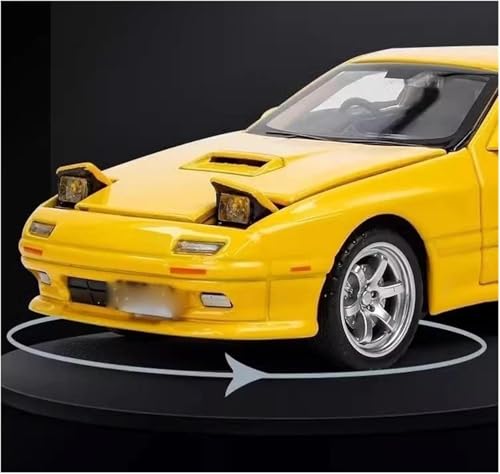Image of 1:32 Mazda RX-7 Diecast Metal Car Model, Pull Back Toy Car with Openable Doors, Sound & Light Effects, Alloy Vehicle for Kids Boys Girls & Collectors (Yellow)