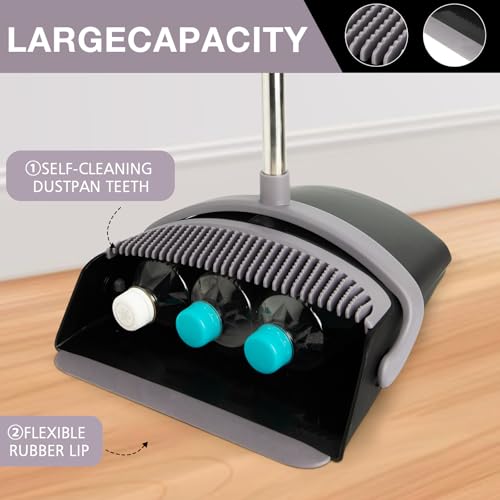 Image of Broom and Dustpan Set, Long Handle Lightweight Dustpans with Broom Combo for Home, Indoor&Outdoor Sweeping for Home Room Kitchen Office Lobby (Charcoal)