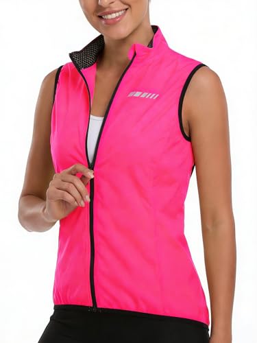 Image of qualidyne Women's Windproof Cycling Vest, Lightweight Full-Zip Breathable Sleeveless Bike Jacket, 1 Back Pocket, Reflective