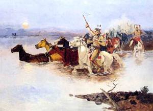 Peinture à l'huile Crossing The Range 1890 Charles Marion Russell 30x36 pouces