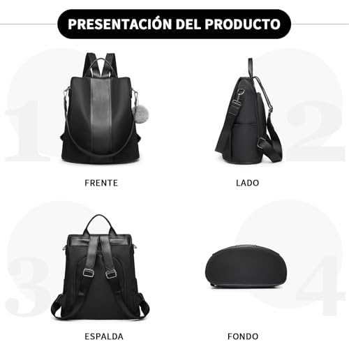 Miss Lulu Mochila Antirrobo de PU para Mujer - Mochila de Gran Capacidad con Múltiples Bolsillos, Convertible en Bolso de Hombro para Trabajo, Viaje y Uso Diario - imagen 5