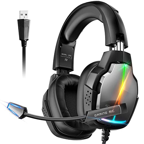 Tatybo XW2 USB Gaming Headset for PC, 7.1 Surround Sound Gaming Headphones with Noise Cancelling Microphone