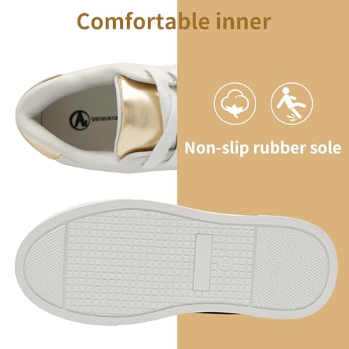 HOMEHOT Girls Sneakers Lace Up White Golden Shoes Thick-Soled Little Kid Big Kid3