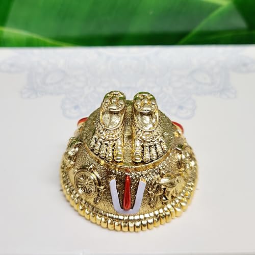 Gold Plated Antique Finish Lord Balaji Charan Paduka | Vishnu Charan Paduka for Pooja Room/Car Dashboard/Gifting (Balji Gold Antique, Large)