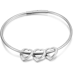 Pulsera De Plata Para Grabar Mujer gors Pulseras de barra personalizadas con nombre grabado para mujer,brazalete de corazón de acero inoxidable,para el día de la madre (Plata)