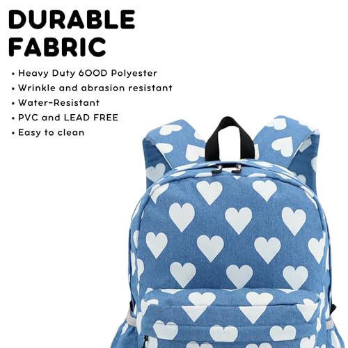 Image of J World Oz Middle School Backpack for Kids. Cute Laptop Bookbag for Girls Boys, Denim Heart