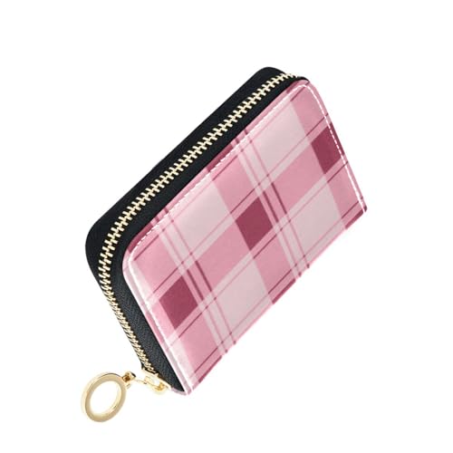 Women's Pink Red Buffalo Plaid Credit Card Holder Wallet Leather Zipper Card Case for Ladies Girls 20300951