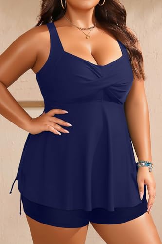 Image of Aqua Eve Women Plus Size Tankini Swimsuit Two Piece Flowy Swimdress Bathing Suits with Shorts