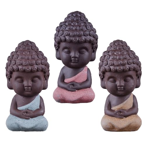 Fayemint 3 Piezas Estatua de Buda de Cerámica, Sonriente y Creativa, Pequeña Figura, Ornamentos de Regalo, Arte Delicada y Artesanía