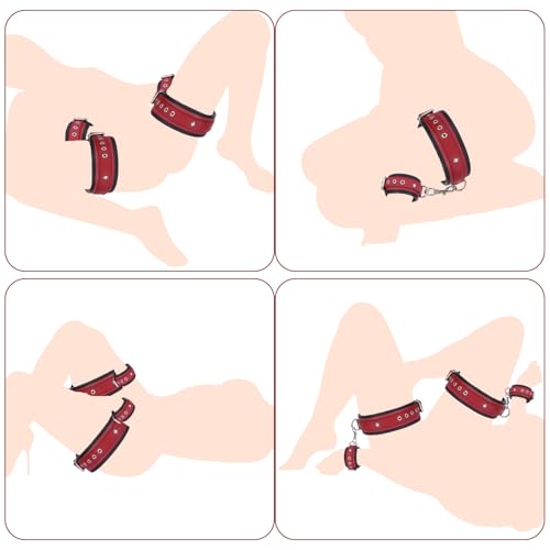 Image of Sex Bondage Wrist & Thigh Cuffs BDSM Restraints Set, Sex Toys for Women with Adjustable Leg Straps Handcuffs for Couple Beginner SM Game Play (Deep Red)