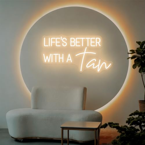 Image of Life Is Better With A Tan Led Dimmable Neon Sign for Home Bathroom Spa Beauty Cosmetic Salon Wall Decor,Spa Day Gifts for Women,Spa Products Aesthetic Center Salon Door Decorative