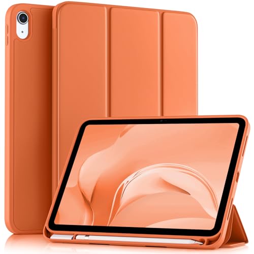 Image of Akkerds Compatible with iPad (A16) 11th Generation Case 11 Inch 2025, for iPad 10th Generation Case 10.9 Inch 2022 with Pencil Holder, Slim Trifold Stand Protective Cover with Soft TPU Back, Coral