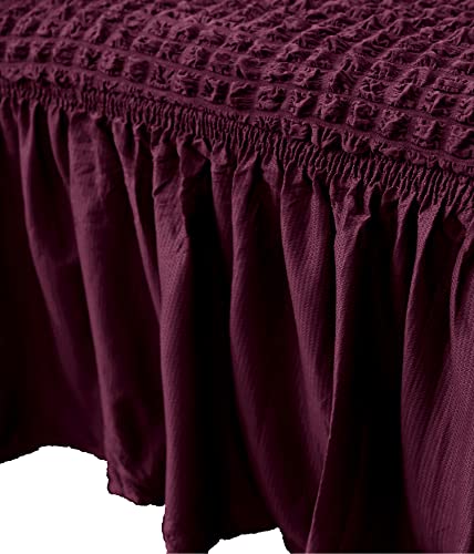 Image of House of Quirk Turkish Bubble Frill 280 GSM Sofa Slipcovers, Durable Washable Universal Double Seater High Elastic Furniture Protector (Wine, 145-185cm)