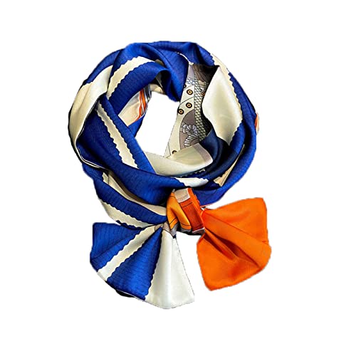 huahuo Sciarpa lunga stampata su entrambi i lati, fascia da donna, camicia abbinata, cintura, cravatta, regalo, 130x13cm Blu e arancione