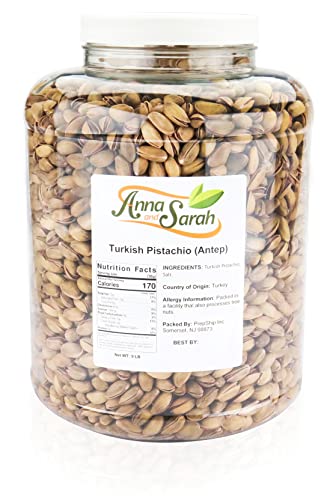 Image of Anna and Sarah Turkish Antep Pistachios, Premium Quality Roasted Pistachios, Healthy Snack, Rich Flavor in Jar, 9 Lbs