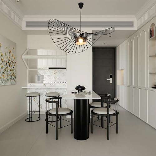 Image of Modern Black Woven Chandelier, 47.2 inch Farmhouse Coastal Hat Pendant Light Fixtures Matte Black Handwoven Shade Boho Pendant Hanging Lamp for Dining Room Kitchen Bedroom Foyer Hallway living room