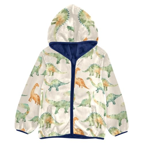 CHIFIGNO Watercolor Dino Kids Jacket Toddler Boy Zip up Hoodie Toddler Boy Winter Jacket Thick Warm Outerwear 6Y