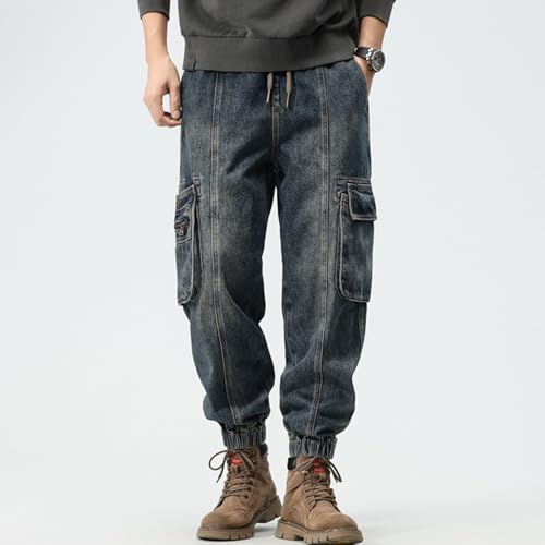 XYXIONGMAO Men's Casual Joggers Vintage Washed Streetwear Hip Hop Loose Sweatpants Multi-Pocket Cargo Pants Techwear Denim2