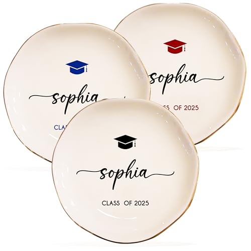 Personalized Graduation Gift for Her - Custom Ceramic Jewelry Dish - Class of 2025 Trinket Dish - Grad Ring Holder - College, High-School Graduation Gift for Daughter, Sister