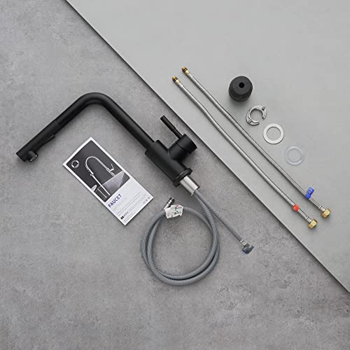 CECIPA Hochdruck Wasserhahn Küche Schwarz, Küchenarmatur Ausziehbar, Spültischarmatur mit Brause Zwei Wasserstrahlarten, Armatur Küche 360° Schwenkbar, Mischbatterie Küche Edelstahl, X203B