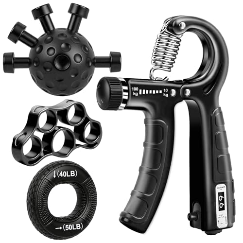 TEAWOO 4-Pack Grip Strength Trainer Kit, Adjustable Forearm Strengthener, Black