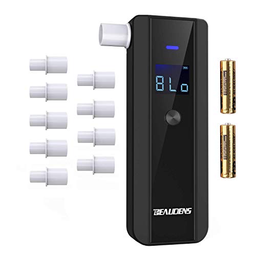 Breathalyzer with Accurate and Fast Results, Professional Alcohol Breath Tester with 4 Conversion Units, Alarm Sound and 10 Mouthpieces