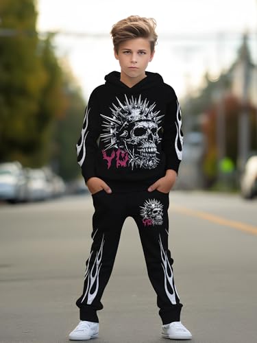 Image of boys' clothing sets, 2-Piece Hoodie & Pants Outfits for Boys Size 4-14 | Lightweight Non-Fleece Fall & Spring Clothing Sets